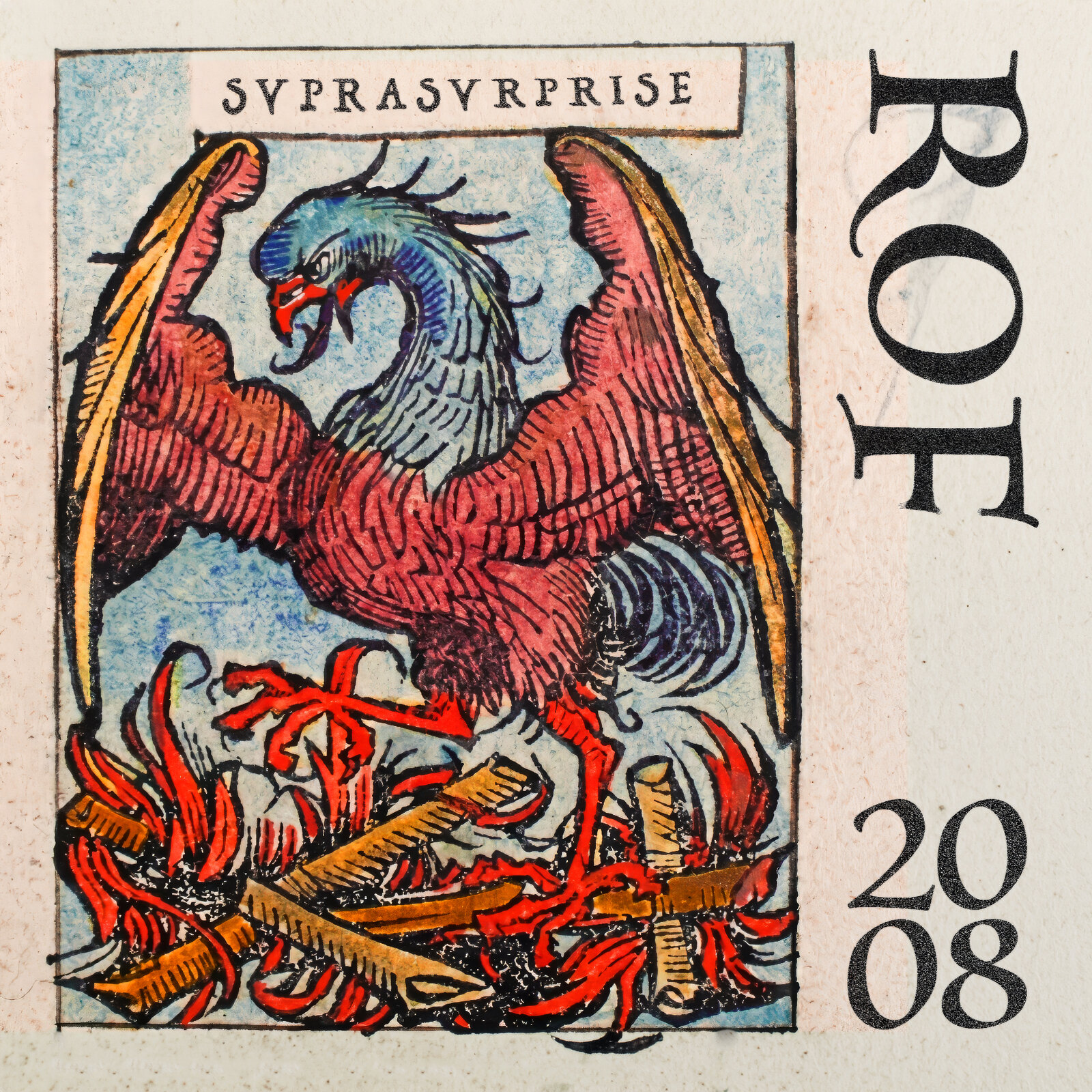 Rage of Fénix Supra Surprise album artwork, a phoenix rendered as an aged illustrated card